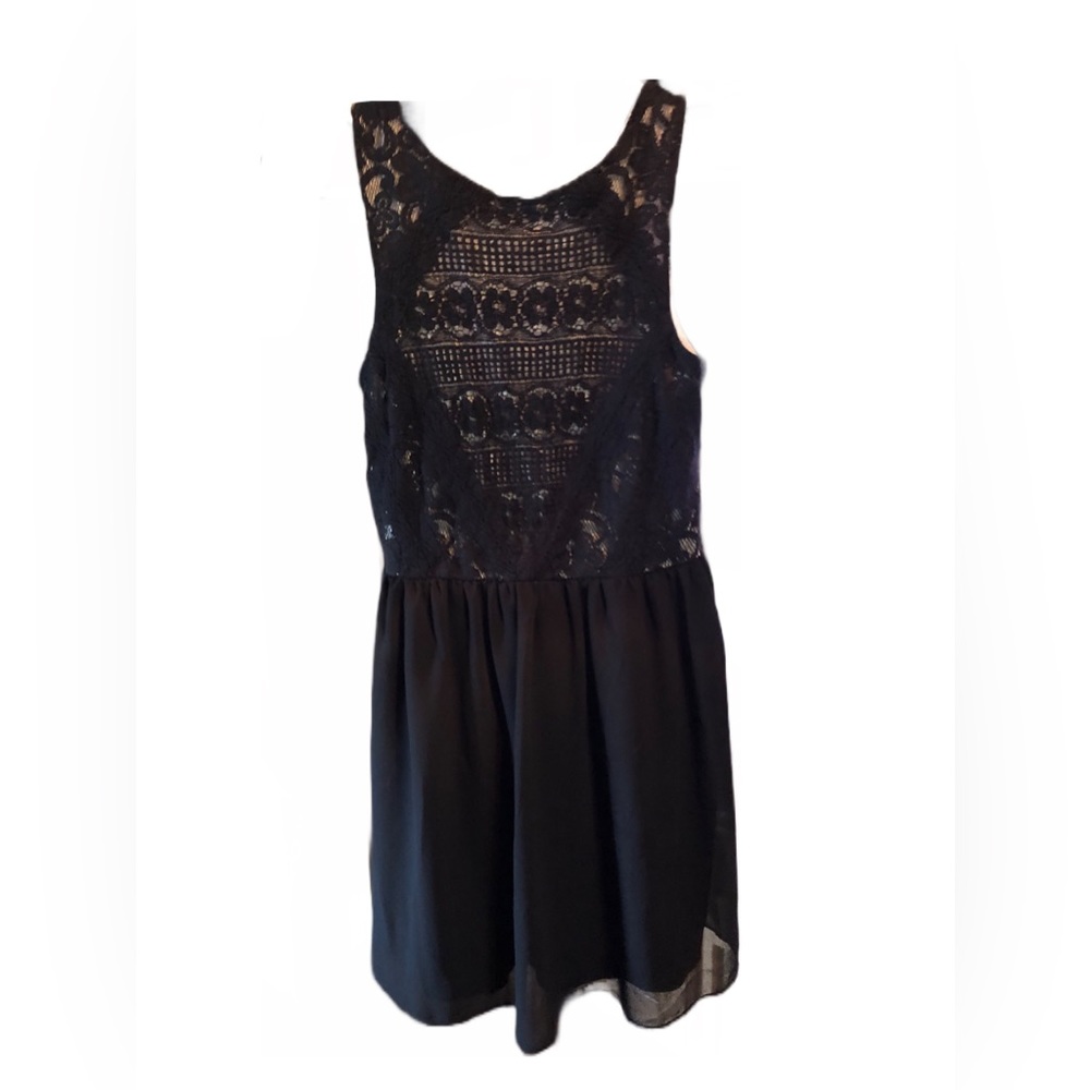 Rewinds Mini Black Dress with Lace Design on Top S